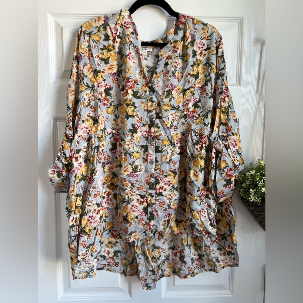 Marina Luna Floral Blouse 3/4 Sleeve size 3X